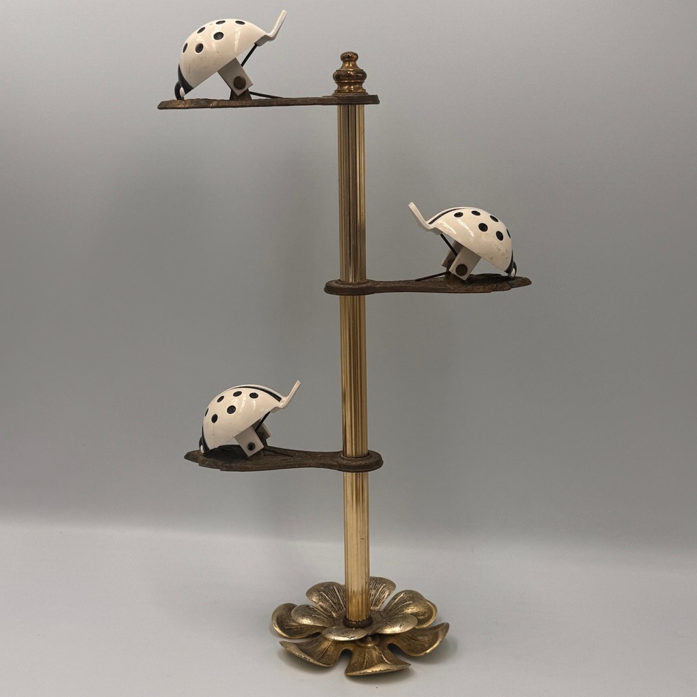 Vintage Allied Brass Ladybug Tiered Towel Stand Whimsical Jewelry Tree Gold